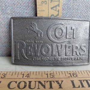 Vintage Colt Revolvers The World's Right Arm Metal Belt Buckle