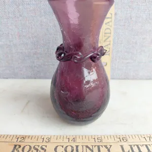 Vintage Hand Blown Crackle Glass Vase 5" Tall