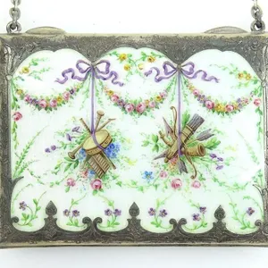 935 SILVER GERMAN ENAMEL & HANDPAINTED CHAIN PURSE