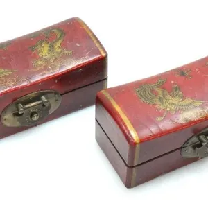 CHINESE HANDPAINTED LEATHER ANTIQUE PILLOW BOXES