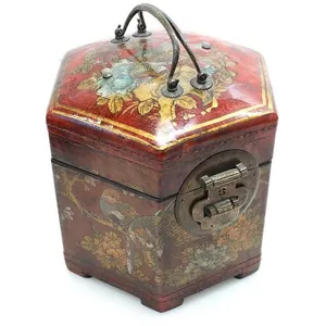 CHINESE LACQUERED HANDPAINTED ANTIQUE CARRY BOX