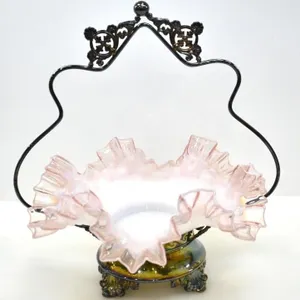 VICTORIAN HAND BLOWN CASED GLASS BRIDE'S BASKET