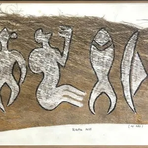 RAPA NUI RONGORONGO GLYPHS ON PALM BARK PANEL