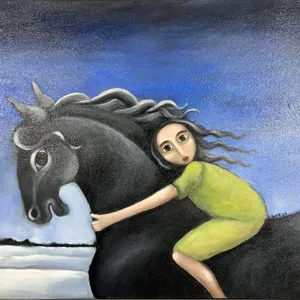 WENDY RYAN 'CHILD AND HORSE' ACRYLIC ON CANVAS