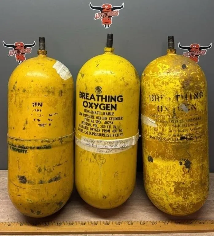 3 Breathing Oxygen Canisters. B17 Crew Equipment.