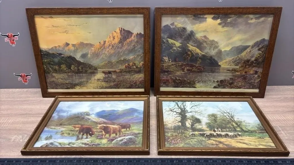 4 Vintage Asst. Framed Cow/Sheep Framed Prints.