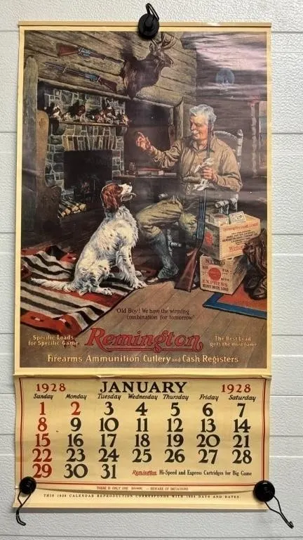 1928 Remington Wall Calendar. 15”x28”.
