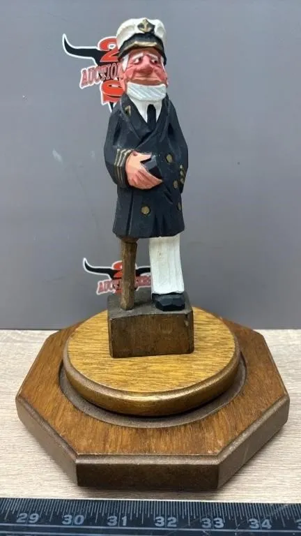 9” Hand Carved Sea Captain Figure.