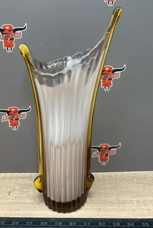 14.5” Hand Blowen Glass Vase. Chipped Bottom.