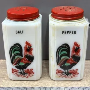 Vintage Milk Glass Rooster Salt & Pepper Shakers.