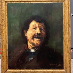 Wooden Framed Painted Portrait Signed