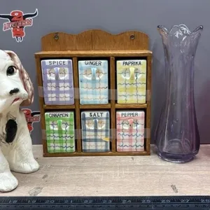 Houseware Items - Spice Cabinet, Chalkware Puppy,