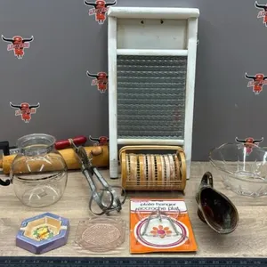 Vintage Household Items - Wash Board, Coasters,