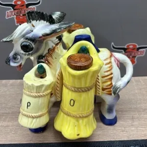 Vintage Ceramic Burro Donkey Salt & Pepper Oil &