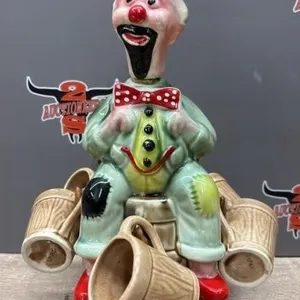 Vintage Ceramic Clown Decanter w/ Shot Glasses.
