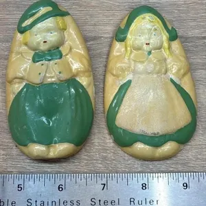 4” Vintage Dutch Girl N Boy  Chalkware Wall Art.
