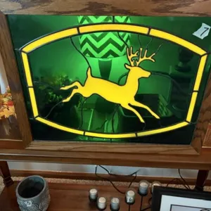 21"x26" LEAD GLASS  FRAMED JD DEER