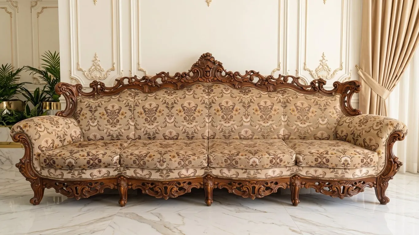 Carved Wood Baroque/Rococo Style Sofa With Floral Upholstery