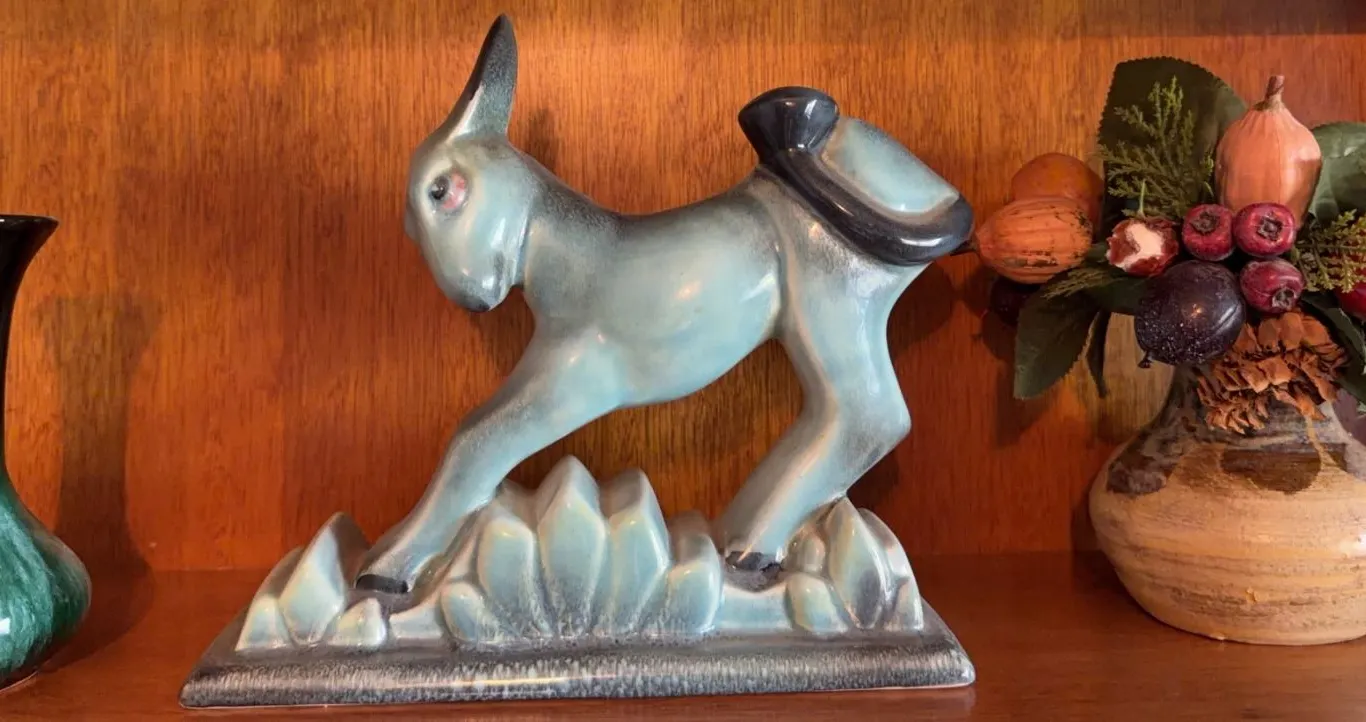 Ceramic Donkey Figurine #369, Beswick England & Blue Mountain Vase