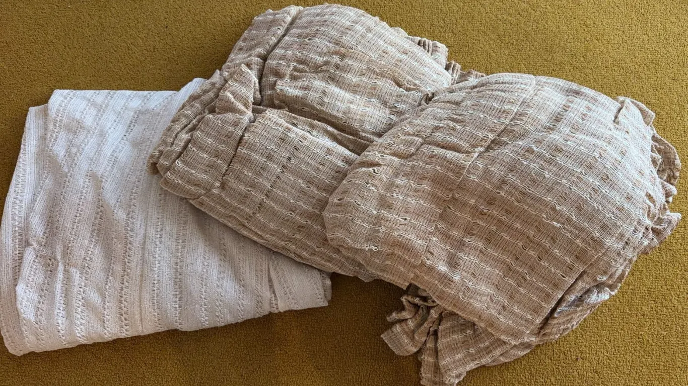Two Textured Fabric Curtain Panels Neutral Colours