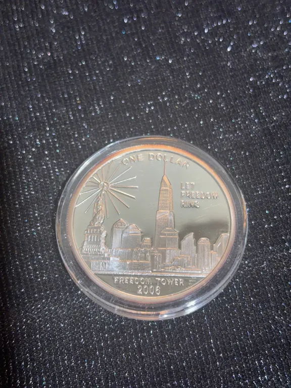2006 Cook Islands One Dollar Silver Coin Freedom Tower, 99.9% Pure Silver, Statue of Liberty