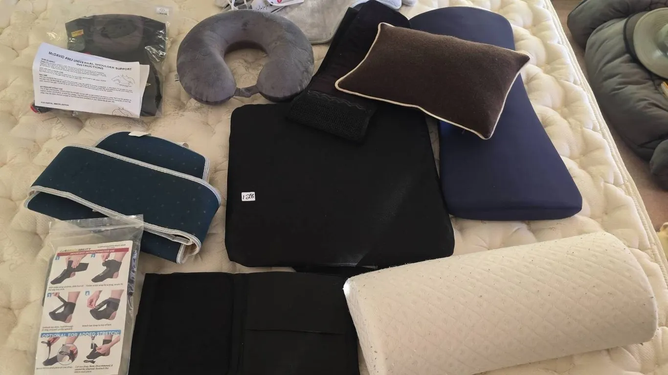 Orthopedic Supports, Heating Pad, Neck Pillow, and Pillows