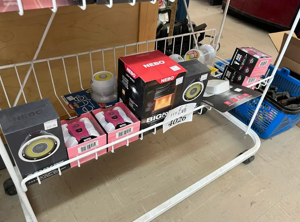 Shelf of Flashlights and Lights with Rack