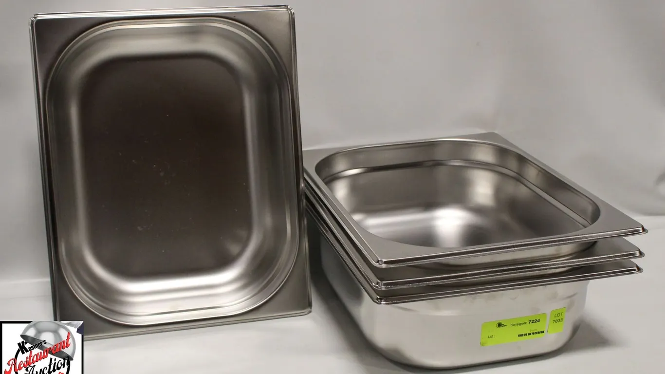 FOUR NEW 1/2 SIZE STAINLESS STEEL INSERTS - 4"