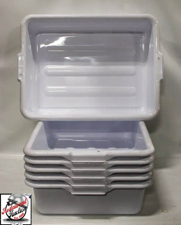 GROUP OF 6 NEW GLOBE WHITE BUS BINS -5"