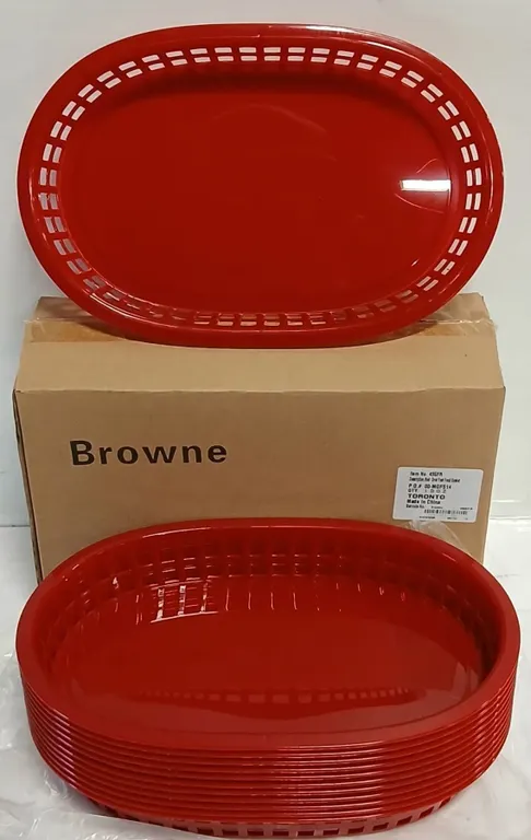 DOZEN NEW 10" RED OVAL FOOD SERVING BASKETS
