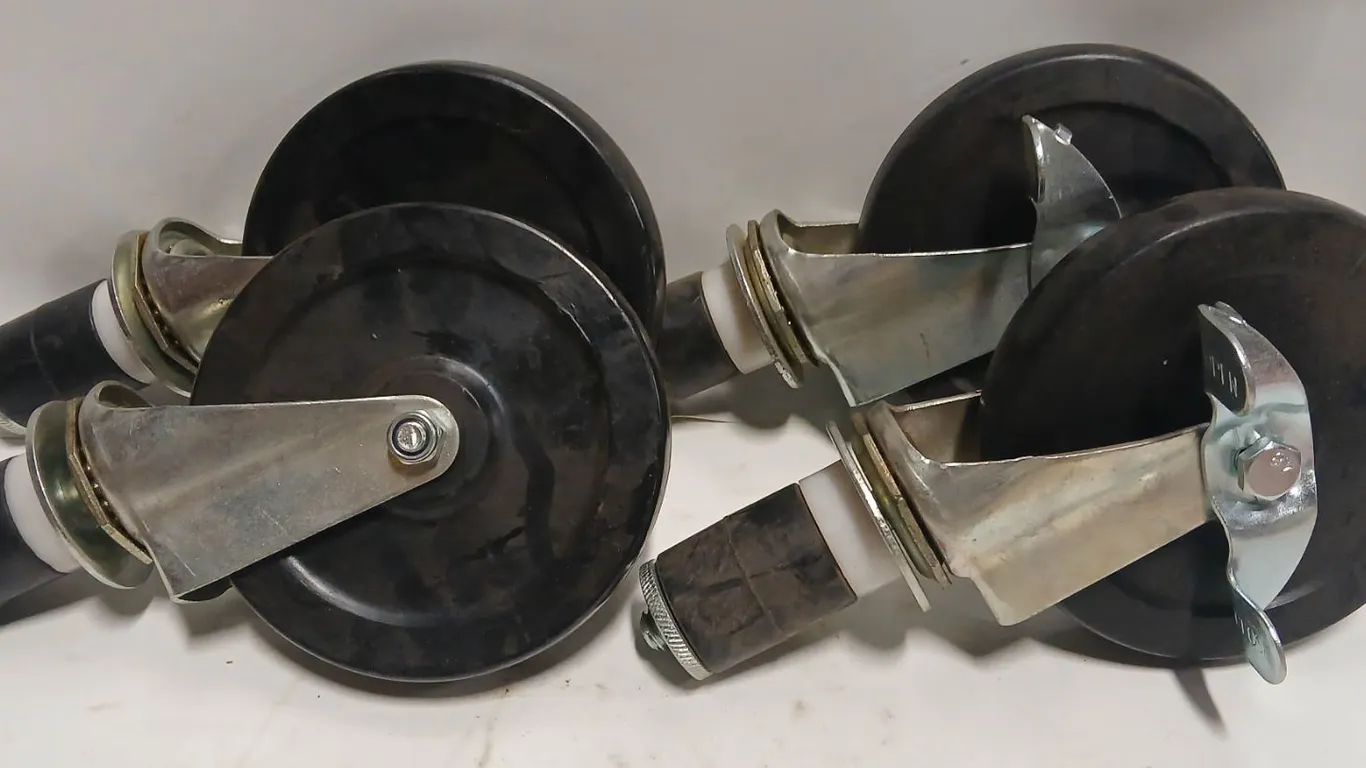 FOUR NEW 5" THREADED HD CASTERS - 2 W/ BRAKE