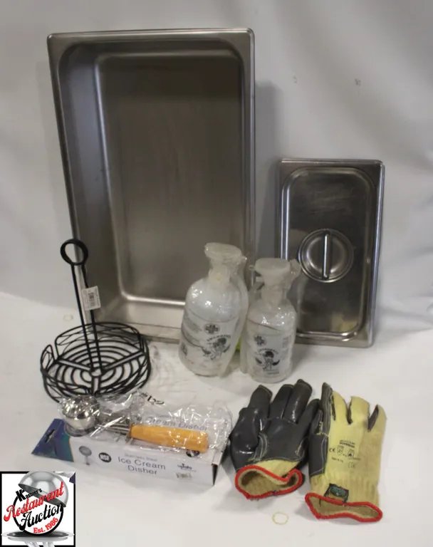 ONE FULL-SIZE 4" DEEP S/S INSERT W/ MISC ITEMS