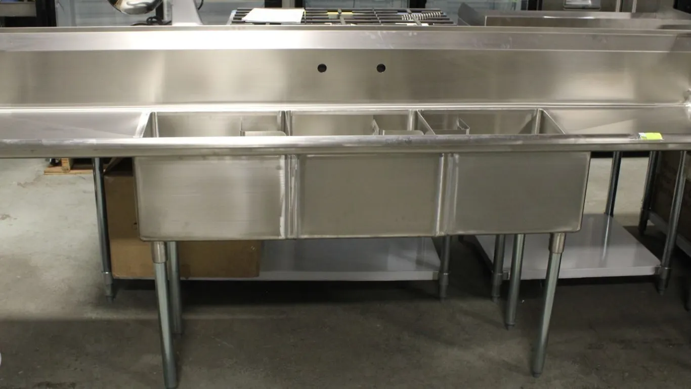 NEW CHEFS MATE 3 WELL S/S SINK W/ LEFT & RIGHT