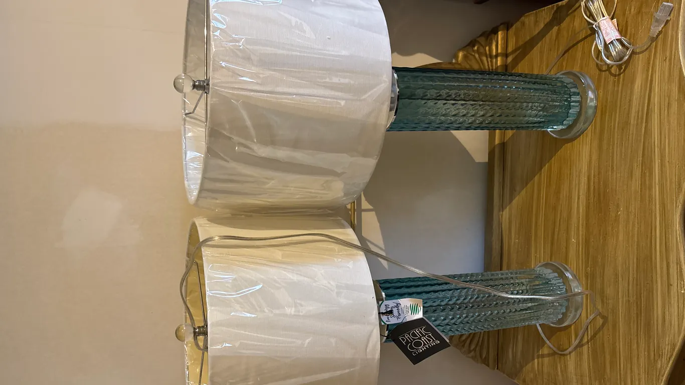 2 New Lamps Pacific Coast Glass blue