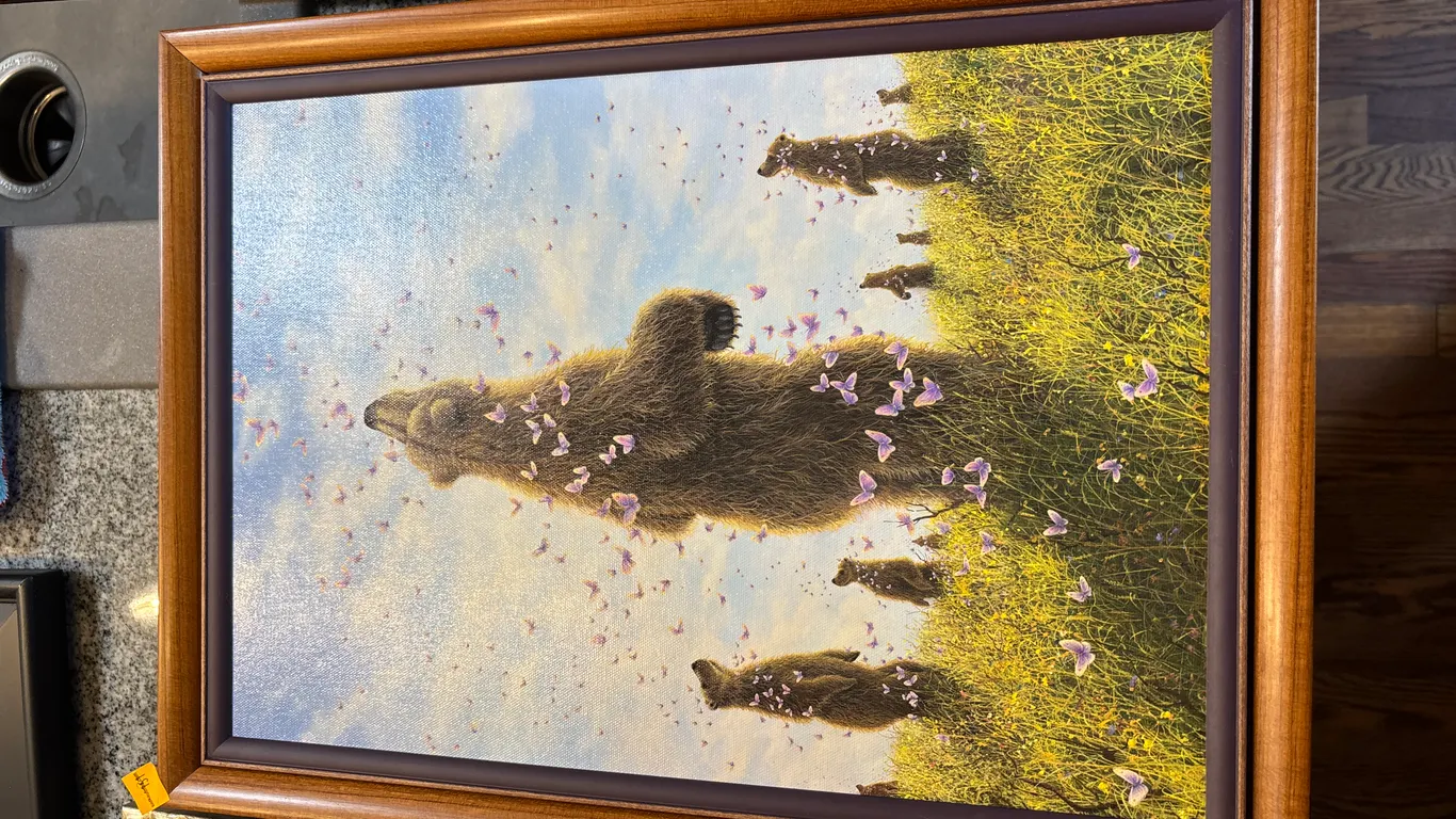 Bear And Butterfly Painting 19" x 14"