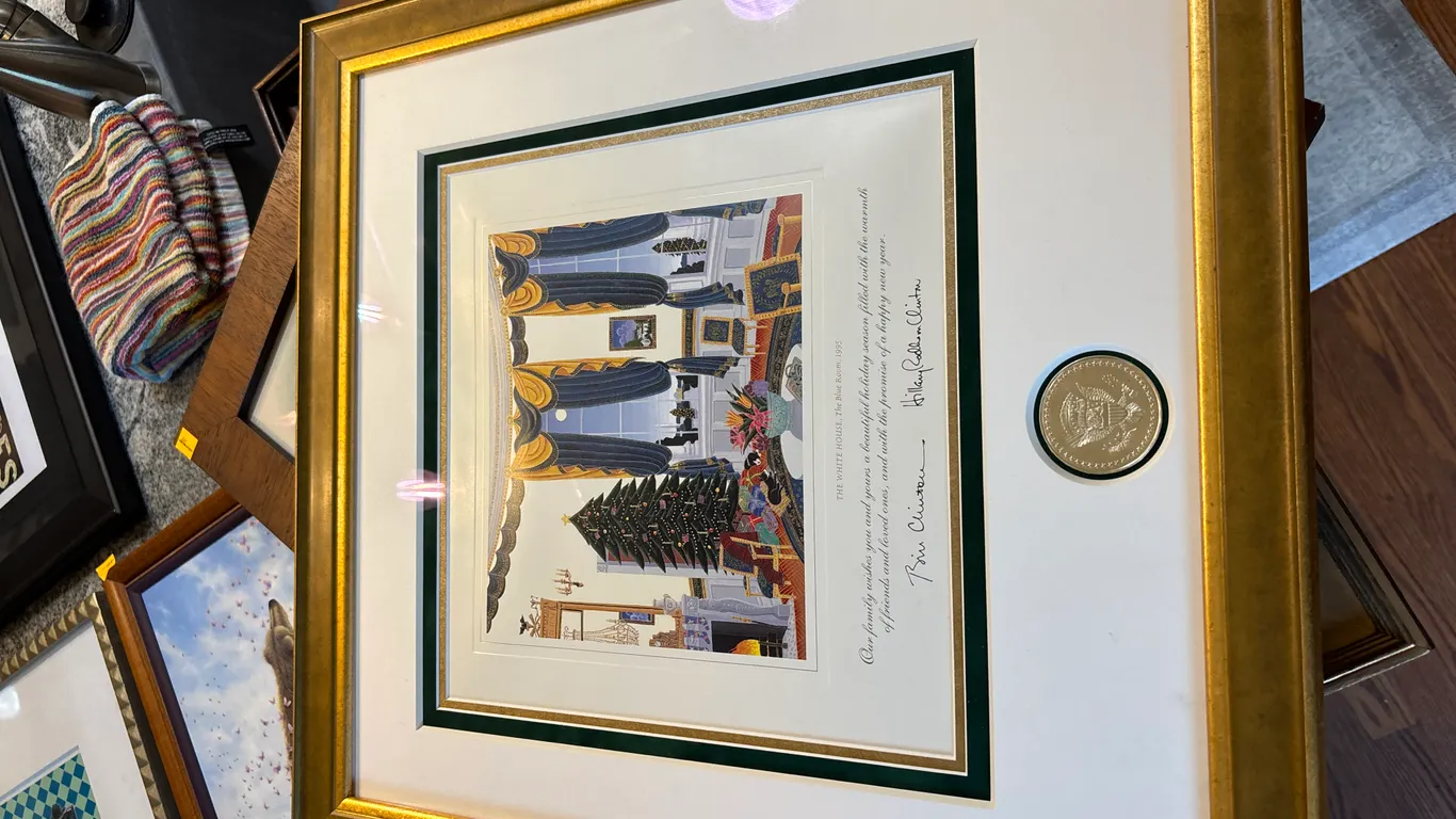 The White House, The Blue Room, And Red Room Signed By Bill And Hillory Clinton