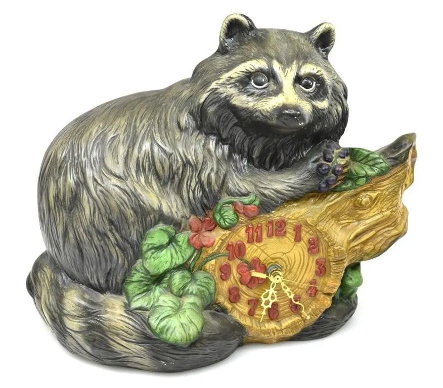 HANDPAINTED CERAMIC RACCOON CLOCK