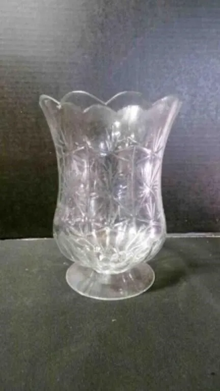 Vintage Cut Crystal Footed Hurricane Glass Vase