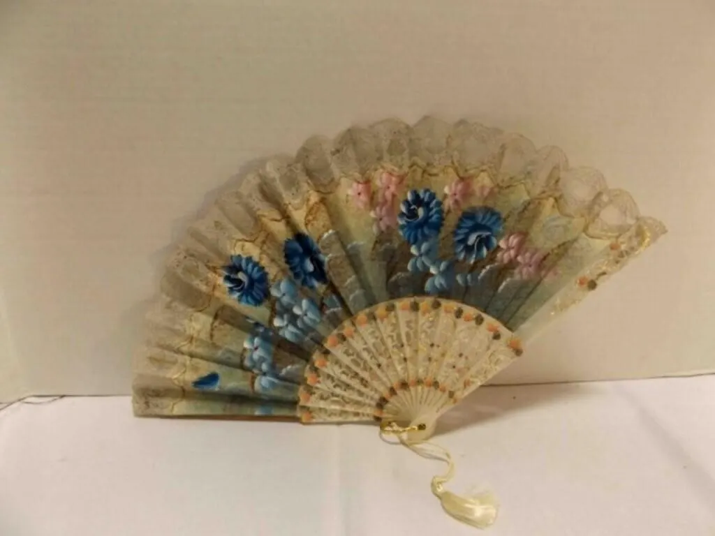 Hand Painted Lace & Plastic Folding Hand Fan -