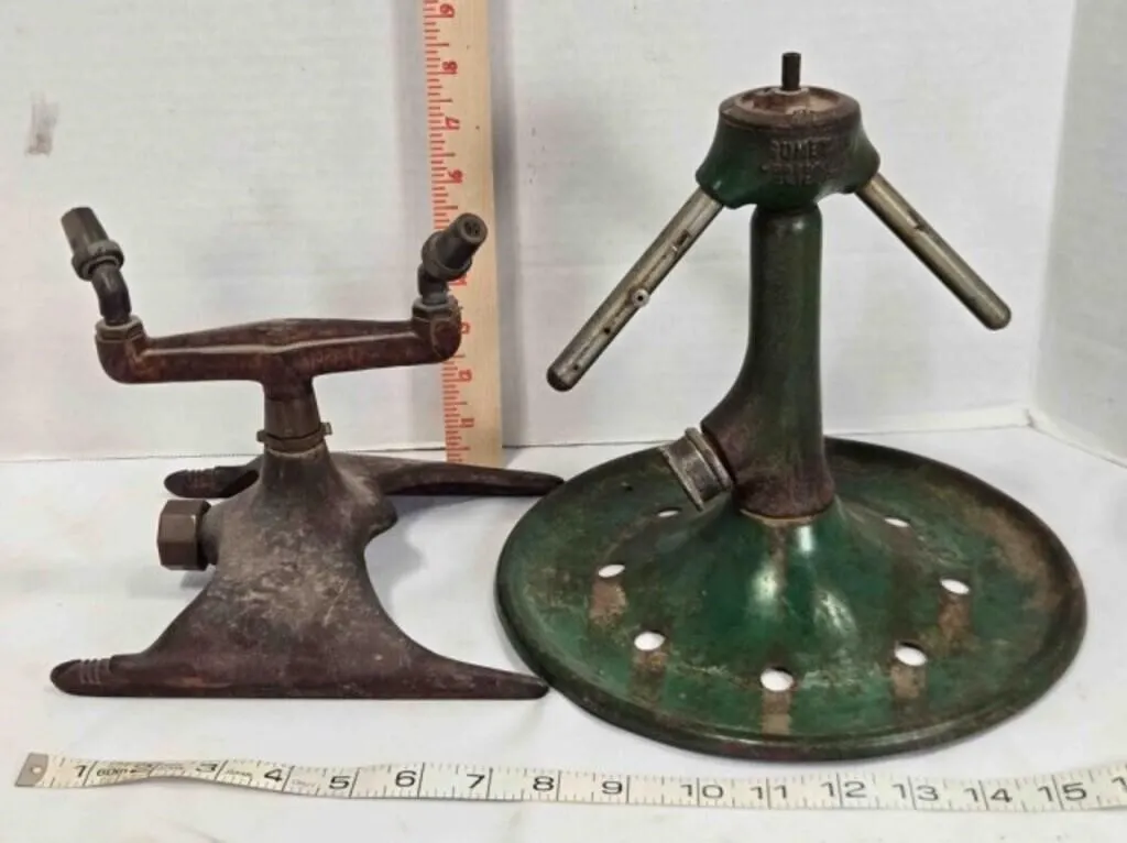 3 vintage lawn sprinklers, cast iron
