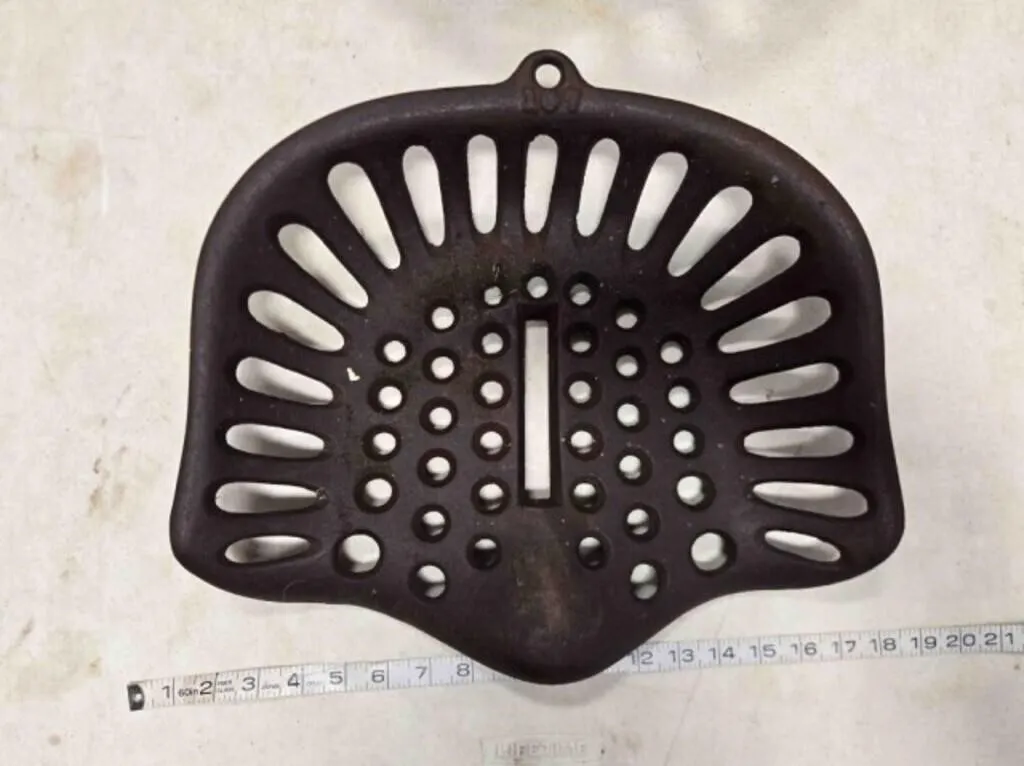 Antique cast iron implement seat, 16"x14"