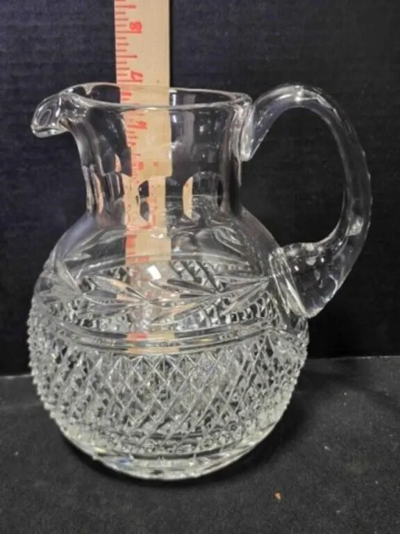 Clear cut glass pitcher, 6½" tall
