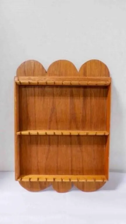 Vintage Wood Souvenir Spoon Display Shelf Rack