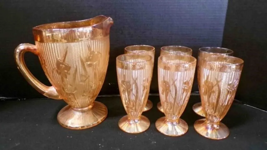 Vintage Marigold Carnival Glass Water/Punch Set