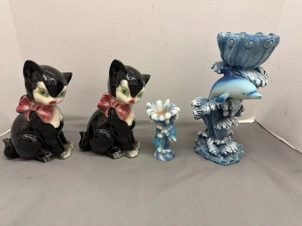 2 Black Cats 8" Tall , 10� Tall Dolphin Votive