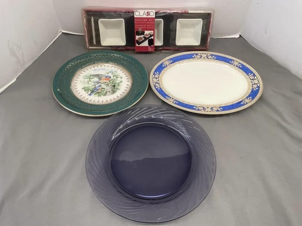 Two vintage china plates, a Claro Serving Set,