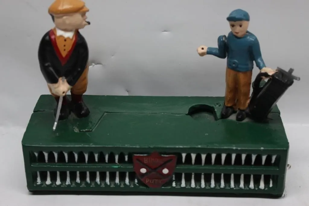 Cast Iron Golfers Mechanical Bank, Birdie Putt