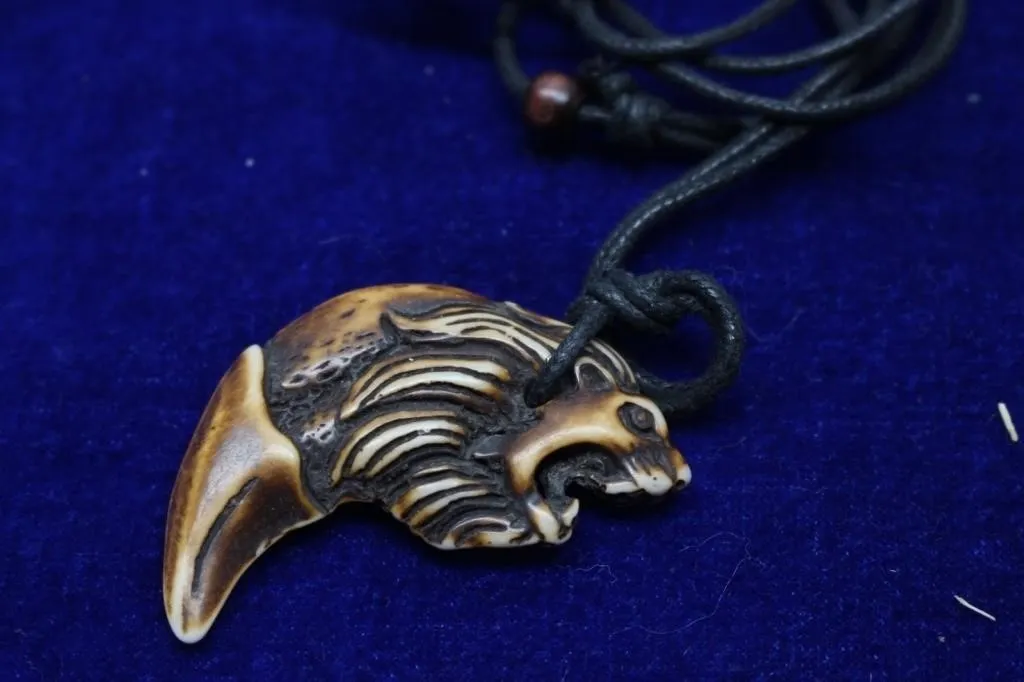 Carved Bone Wolf Pendant Necklace