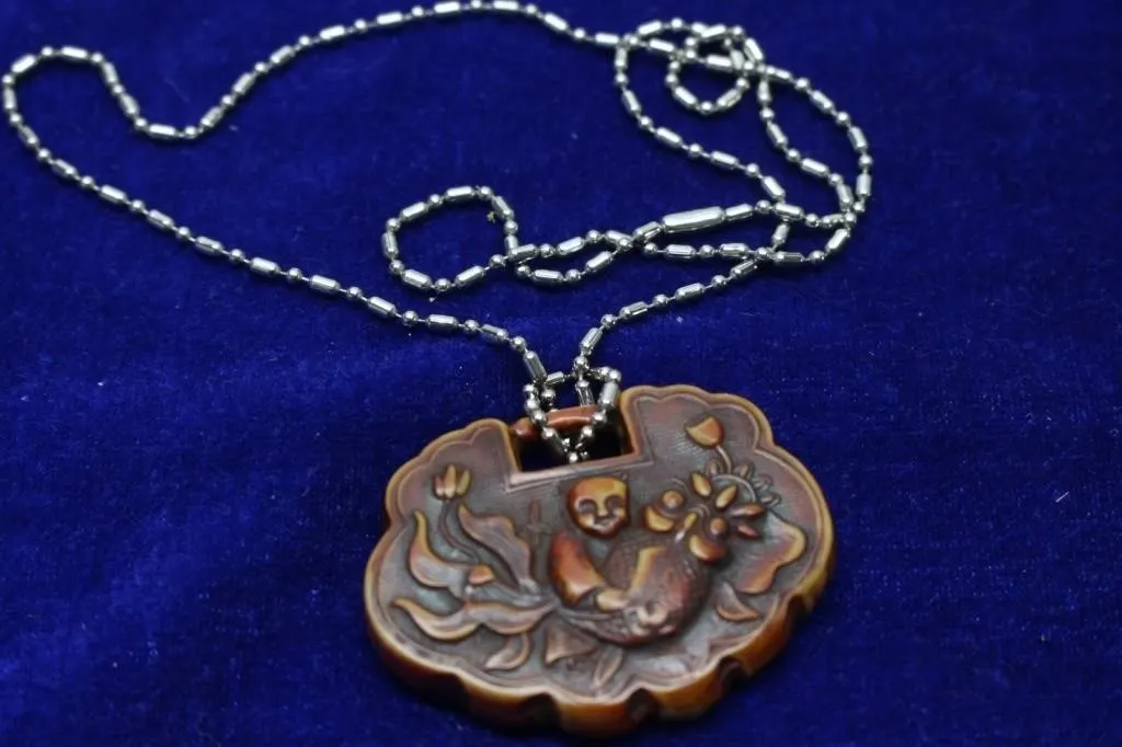 Carved Pendant Necklace with Chinese Characters