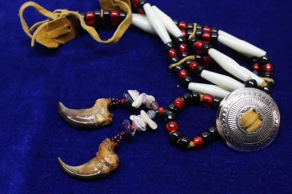 Beaded Necklace with Bone, Shell and Claw Accents